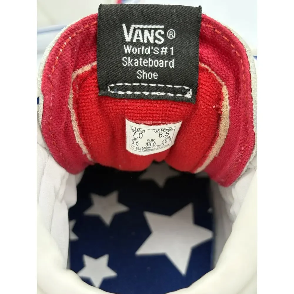 Vans Sk8-Hi Off The Wall Leather Patriotic Stars Stripes Men's 7 Womens 8.5